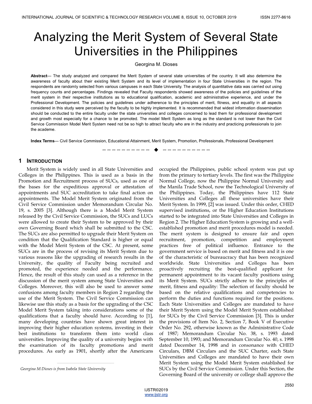 Analyzing the Merit System of Several State Universities in the Philippines Georgina M