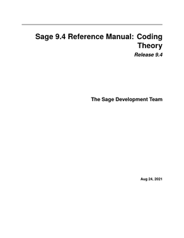 Sage 9.4 Reference Manual: Coding Theory Release 9.4