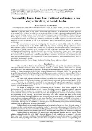 Sustainability Lessons Learnt from Traditional Architecture: a Case Study of the Old City of As-Salt, Jordan