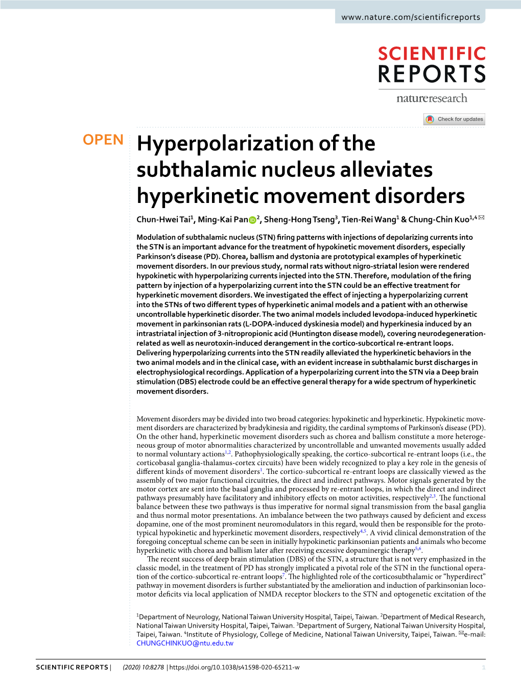 Hyperpolarization of the Subthalamic Nucleus Alleviates Hyperkinetic