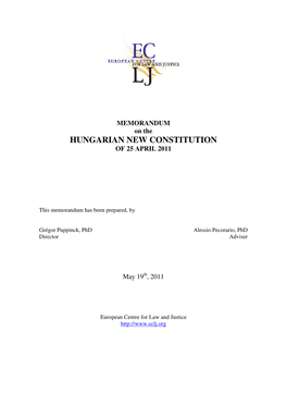 Hungarian New Constitution of 25 April 2011