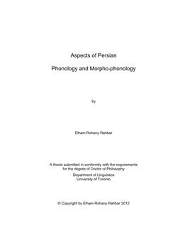 Aspects of Persian Phonology and Morpho-Phonology Which Are