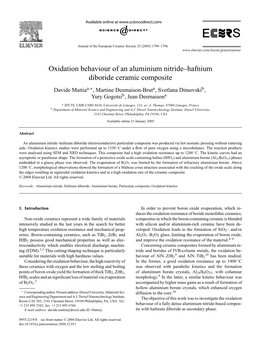 Oxidation Behaviour of an Aluminium Nitride–Hafnium Diboride Ceramic Composite