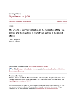 The Effects of Commercialization on the Perception of Hip Hop Culture and Black Culture in Mainstream Culture in the United States