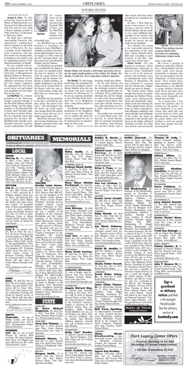 A16 Sunday, November 11, 2012 Obituaries Lexington Herald-Leader | Kentucky.Com Notable Deaths