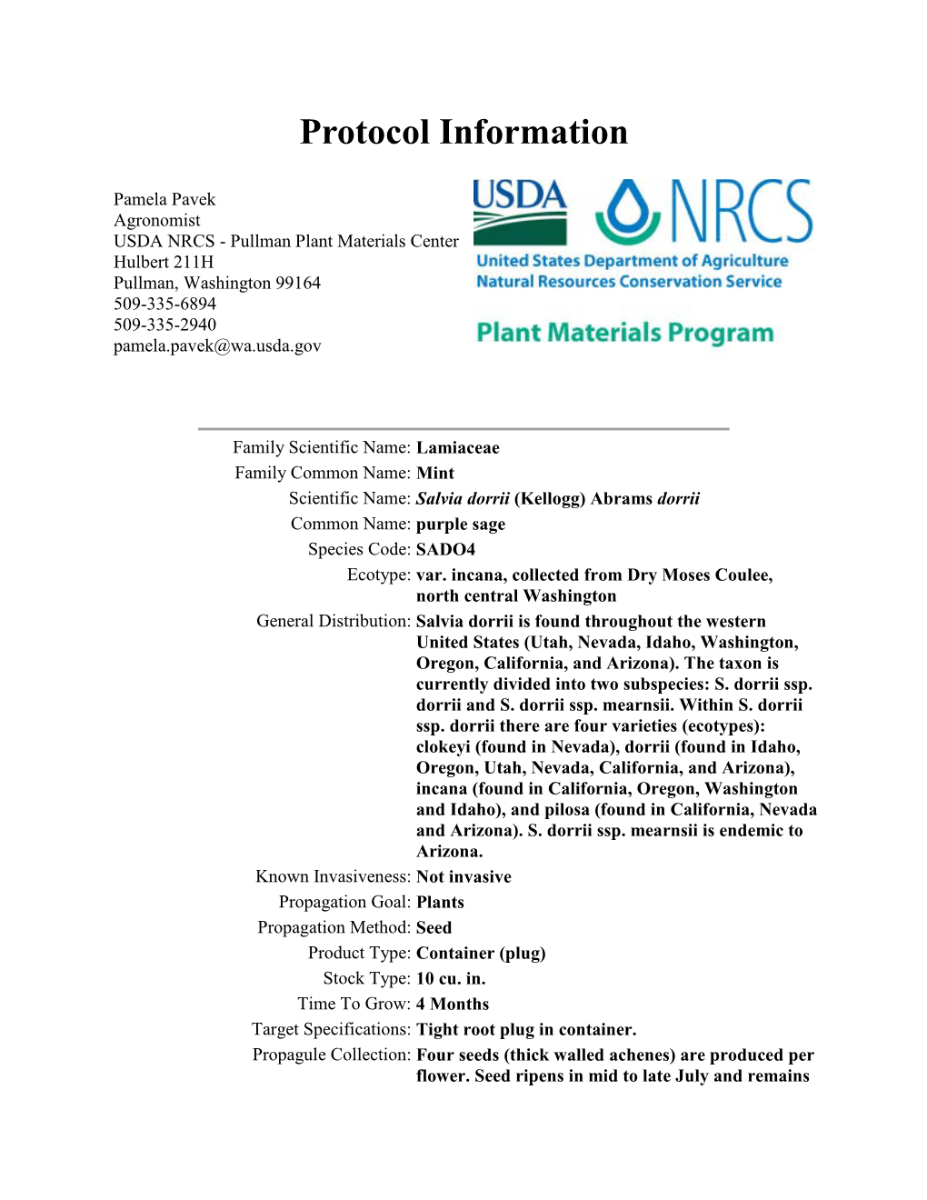 Propagation Protocol for Production of Container Salvia Dorrii (Kellogg) Abrams Dorrii Plants (10 Cu