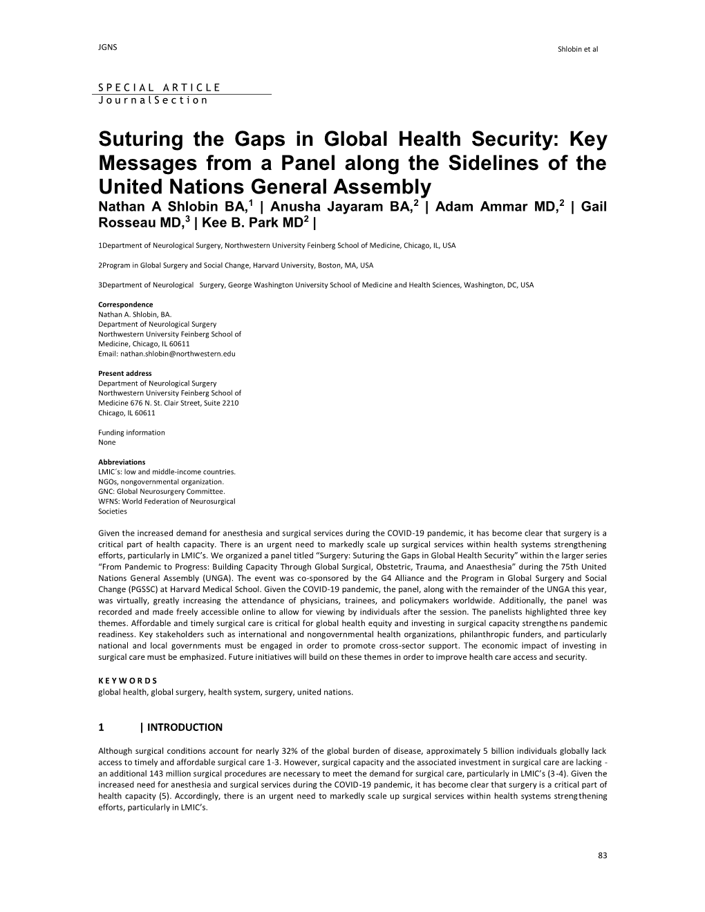 Suturing the Gaps in Global Health Security: Key Messages from A