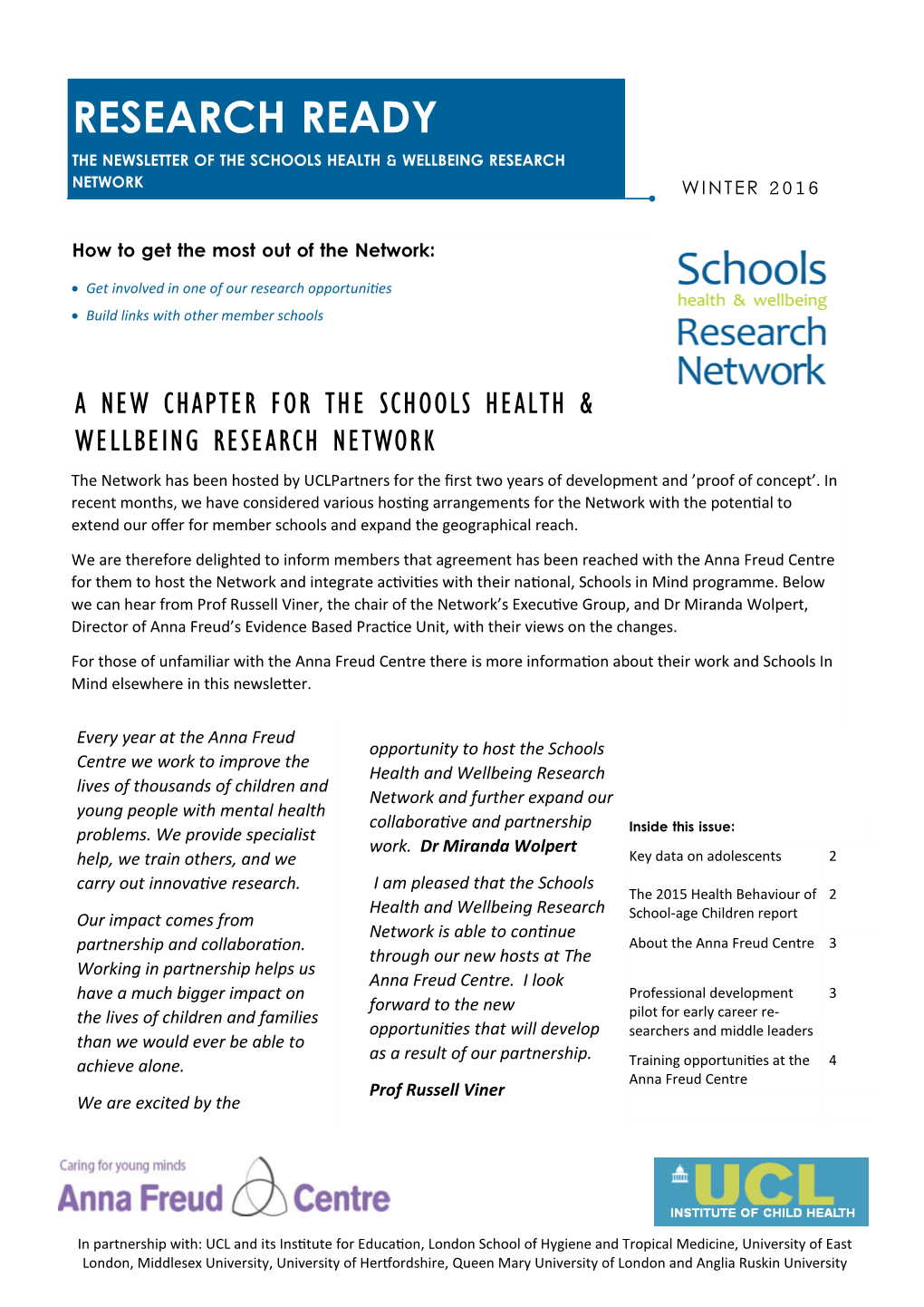Research Ready the Newsletter of the Schools Health & Wellbeing Research Network Winter 2016