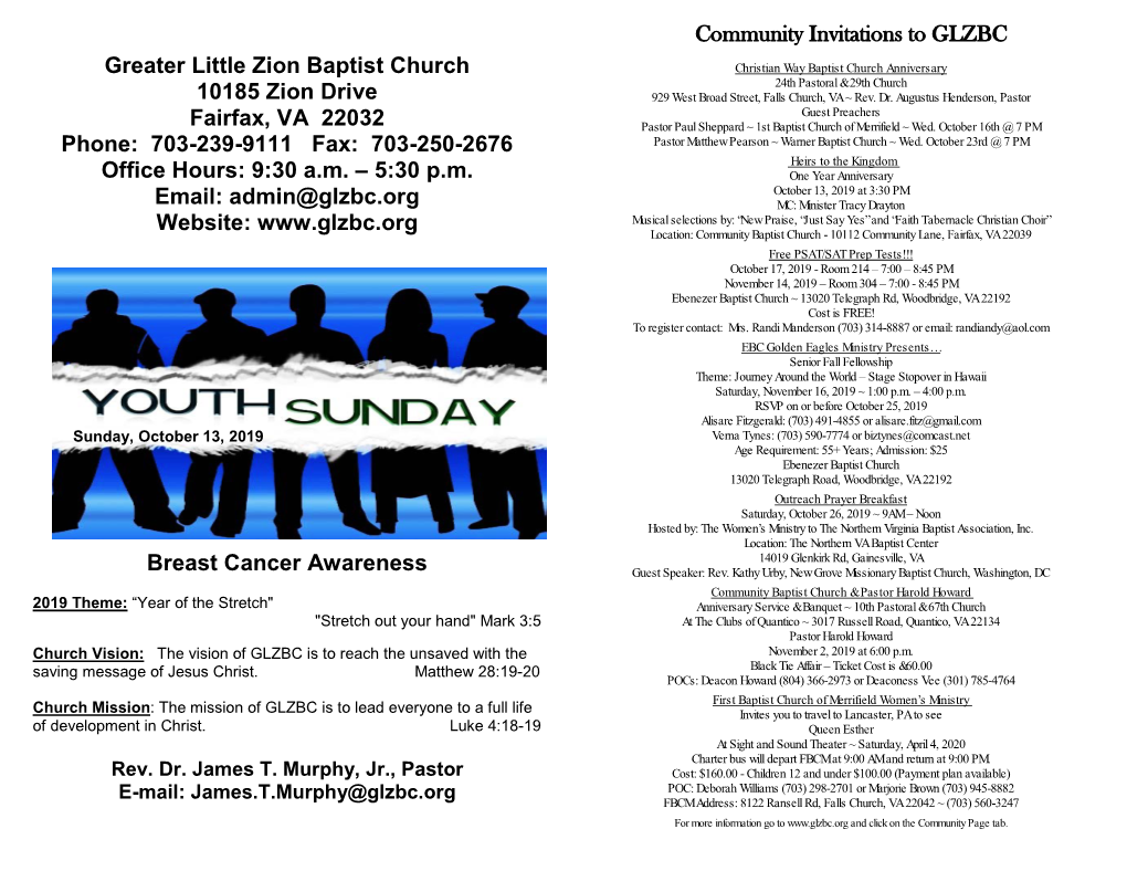 Greater Little Zion Baptist Church 10185 Zion Drive Fairfax, VA 22032 Phone