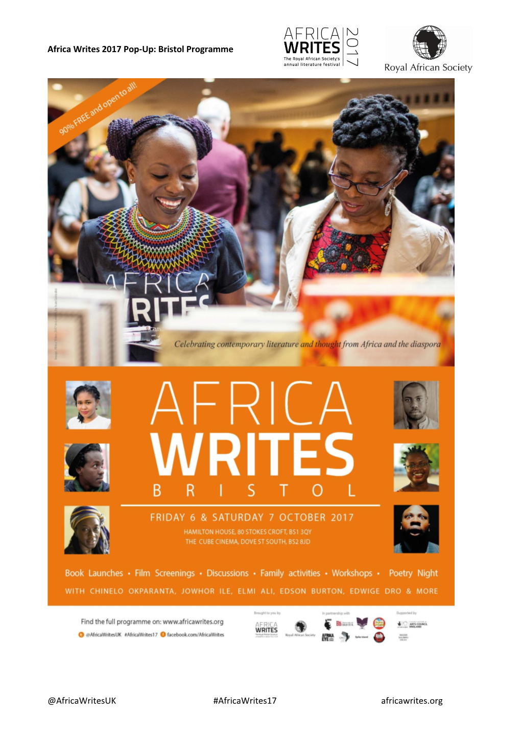 Bristol Programme @Africawritesuk #Africawrites17 Africawrites.Org