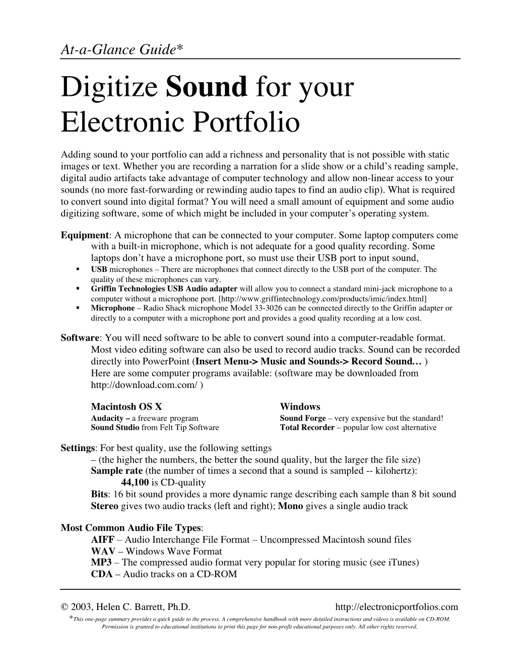 Digitize Sound for Your Electronic Portfolio