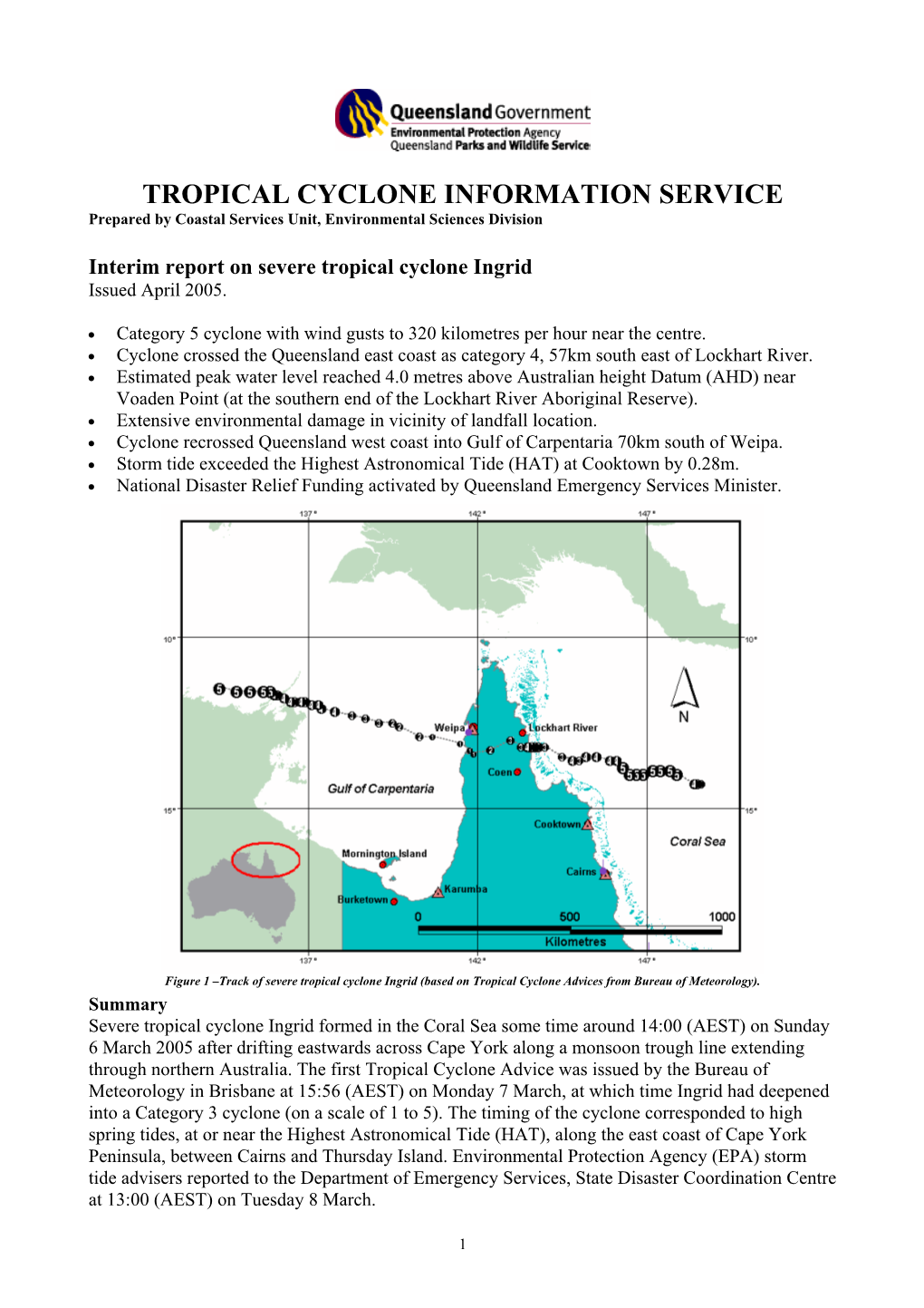 TROPICAL CYCLONE INFORMATION SERVICE Prepared by Coastal Services Unit, Environmental Sciences Division