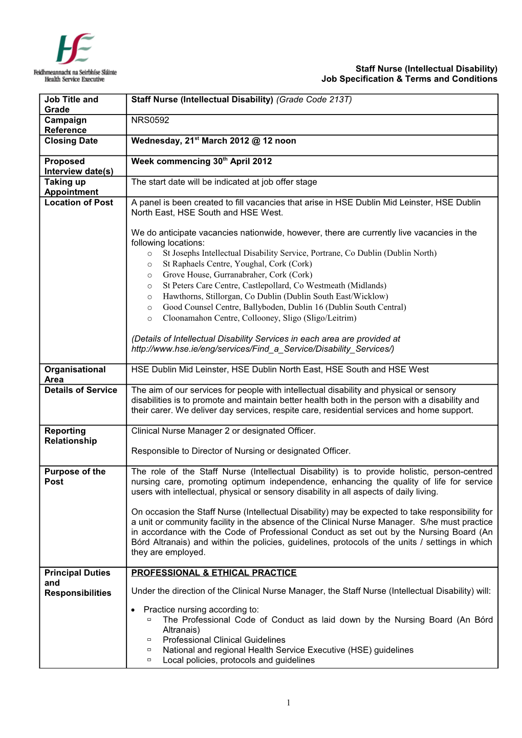 Staff Nurse Intellectual Disability