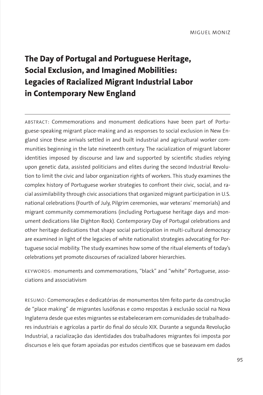 The Day of Portugal and Portuguese Heritage, Social Exclusion, and Imagined Mobilities: Legacies of Racialized Migrant Industrial Labor in Contemporary New England