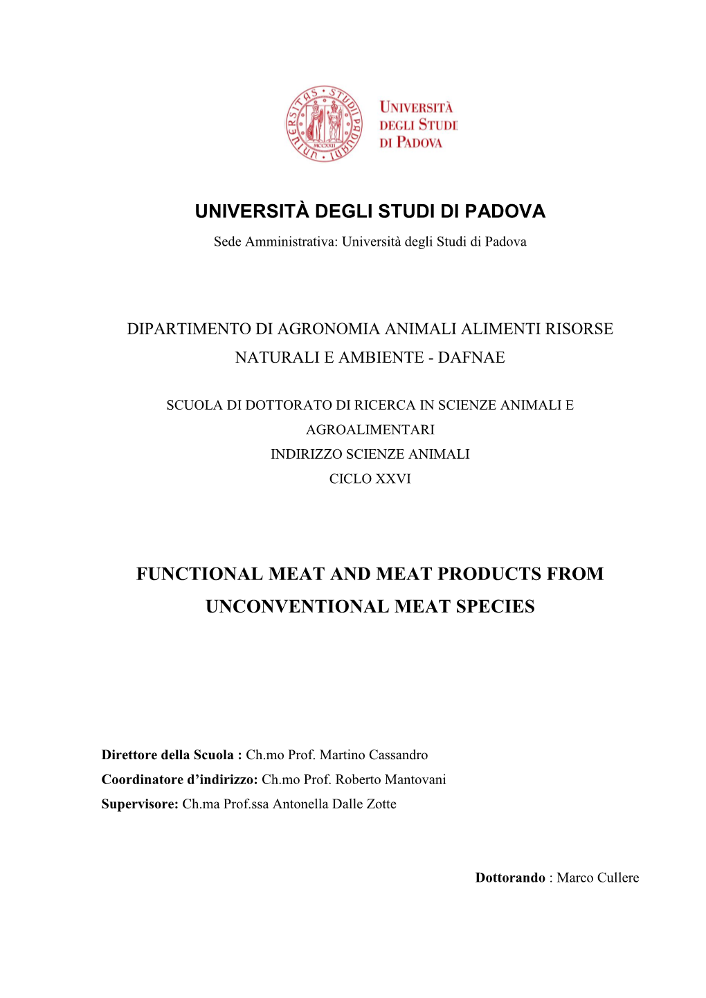 Università Degli Studi Di Padova Functional Meat And