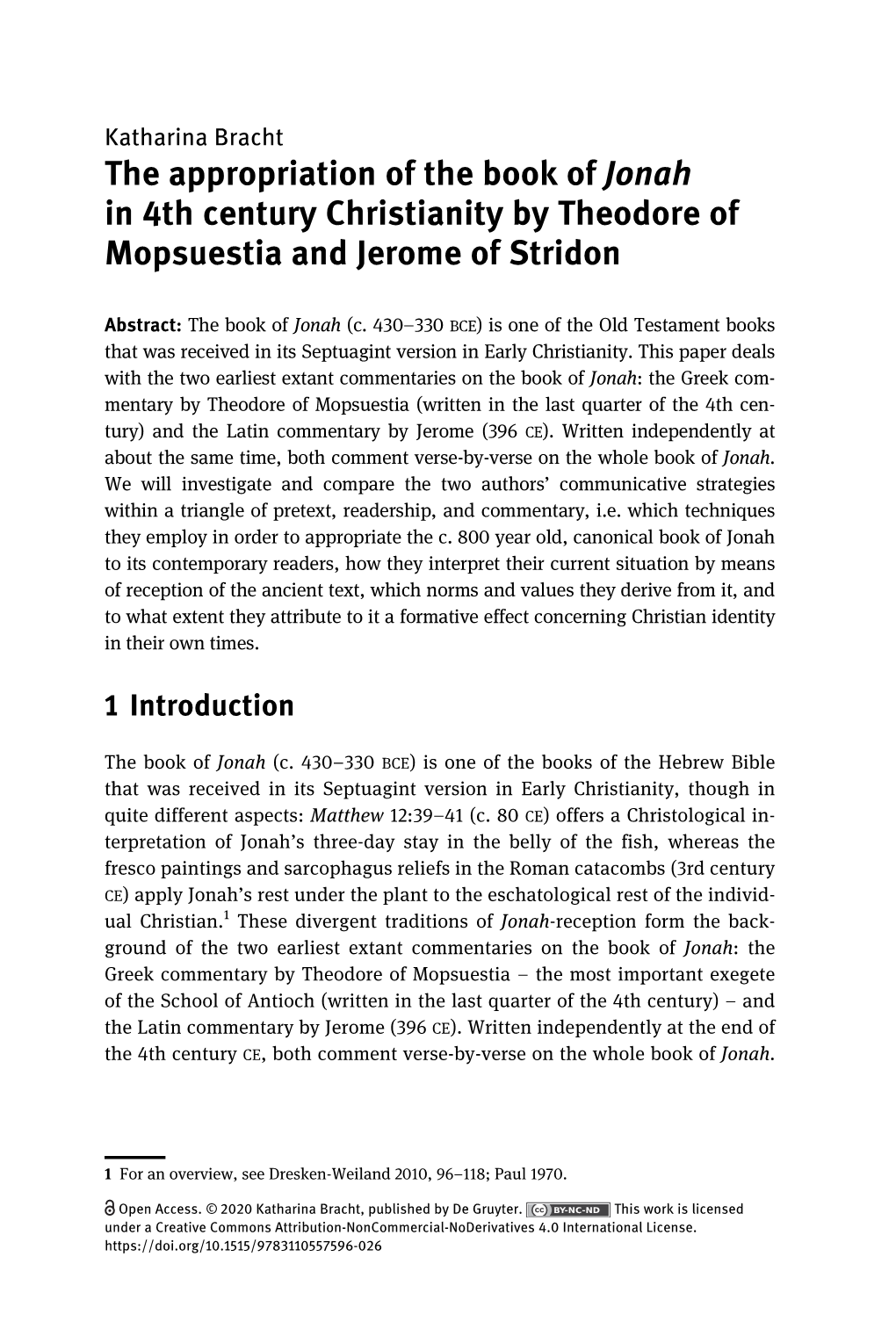 The Appropriation of the Book of Jonah in 4Th Century Christianity by Theodore of Mopsuestia and Jerome of Stridon