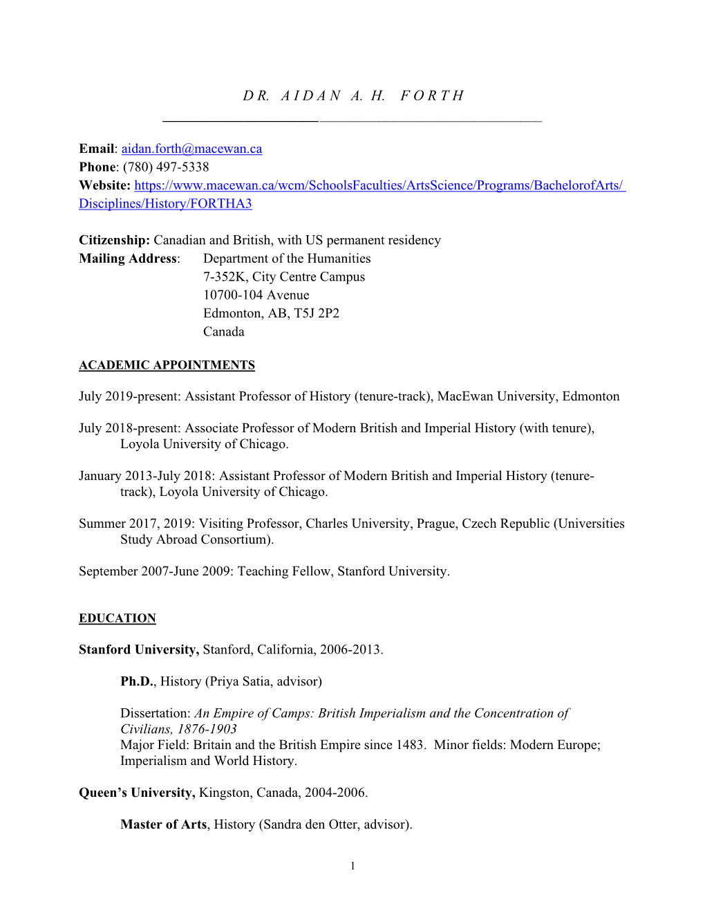 Aidan Forth CV