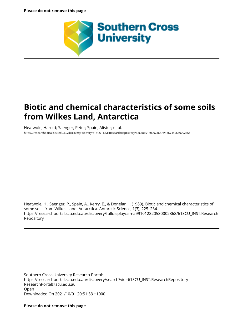 Biotic and Chemical Characteristics of Some Soils from Wilkes Land, Antarctica