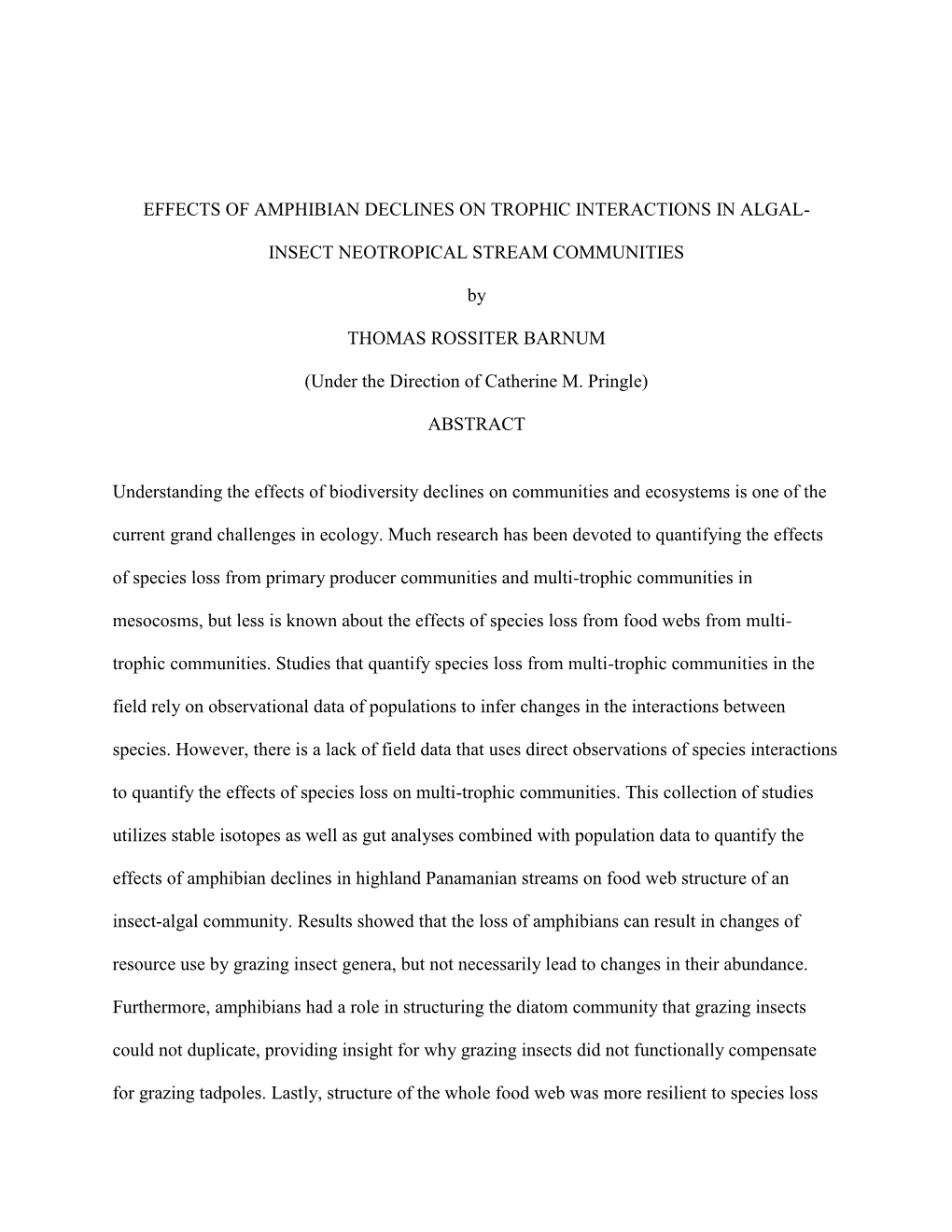 Effects of Amphibian Declines on Trophic Interactions in Algal