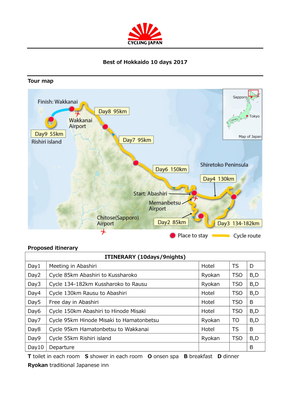 Best of Hokkaido 10 Days 2017 Tour Map Proposed