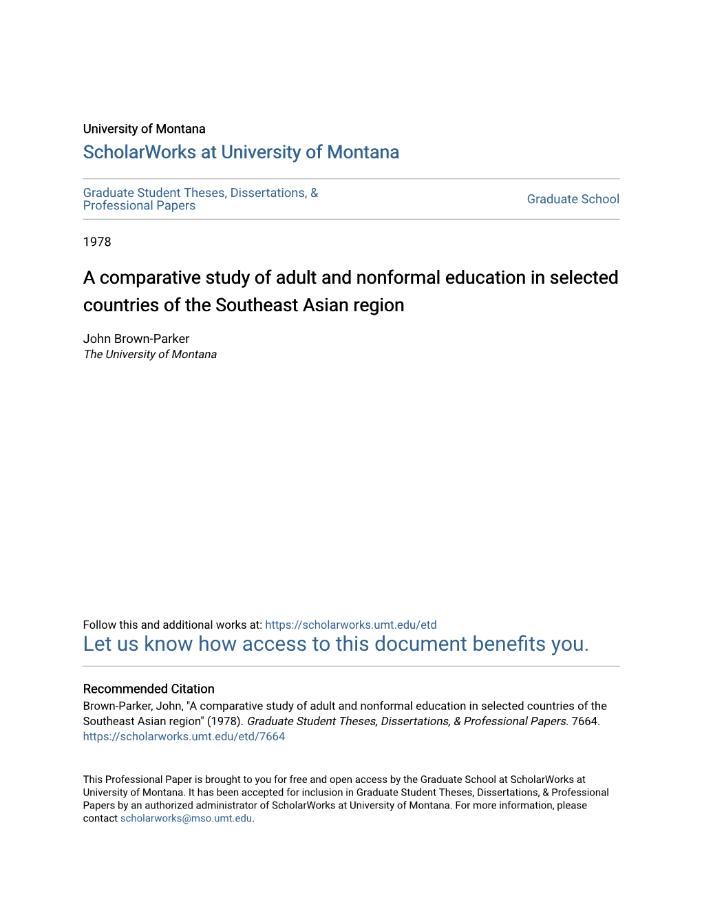 A Comparative Study of Adult and Nonformal Education in Selected Countries of the Southeast Asian Region