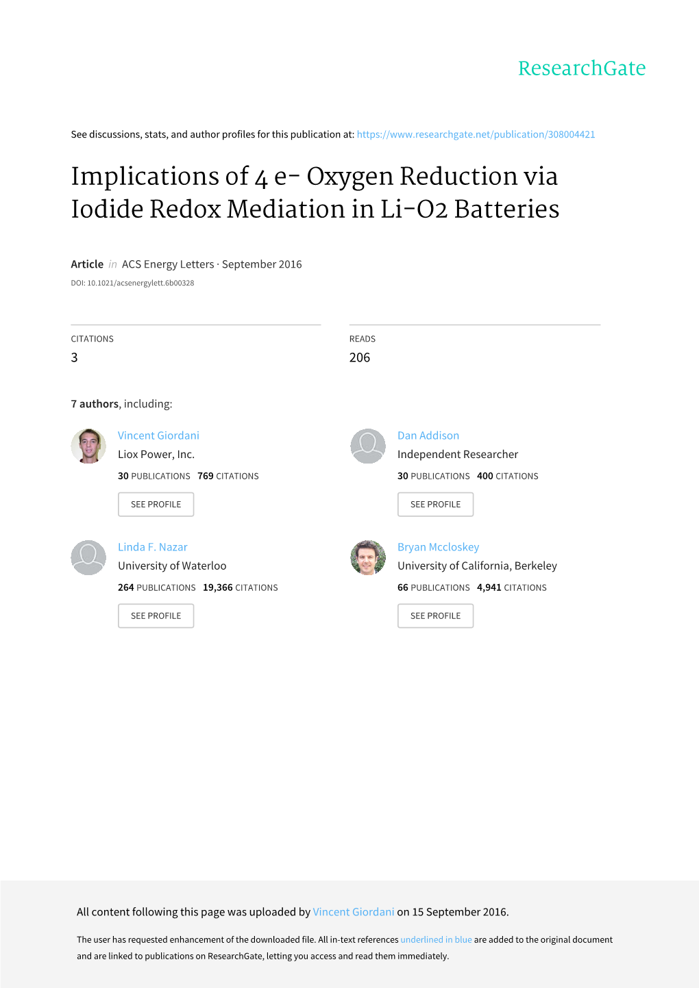 Oxygen Reduction Via Iodide Redox Mediation in Li-O2 Batteries