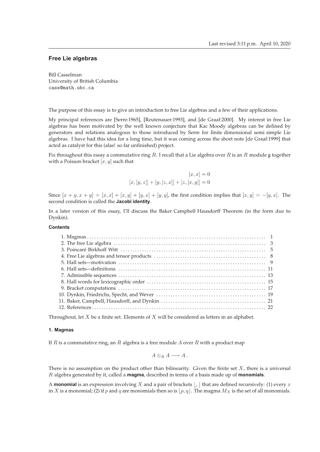 Free Lie Algebras