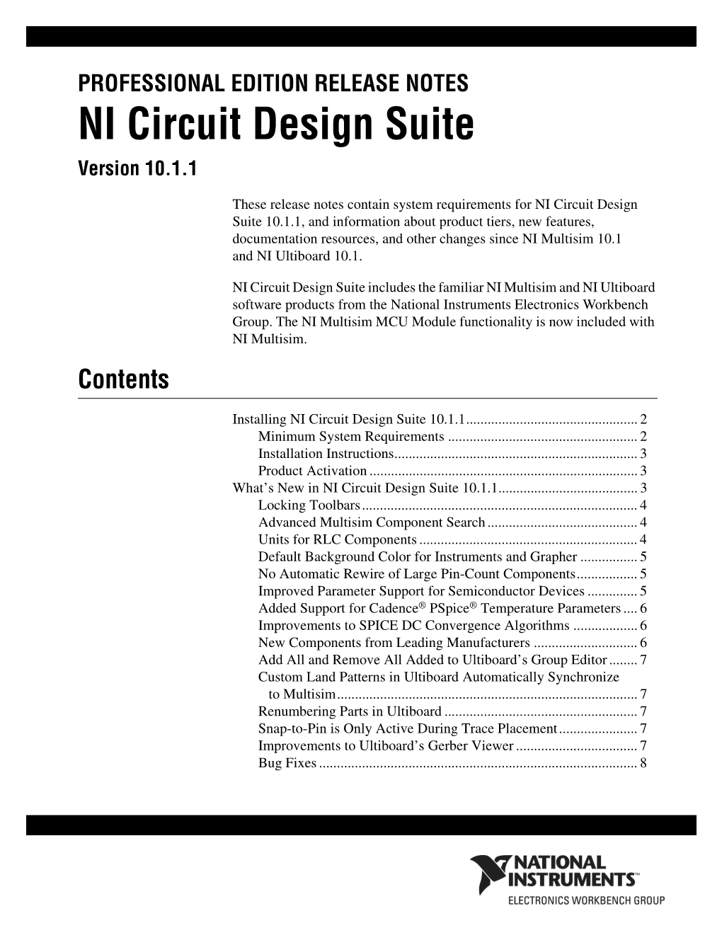 NI Circuit Design Suite Professional Edition Release Notes (Trilingual)