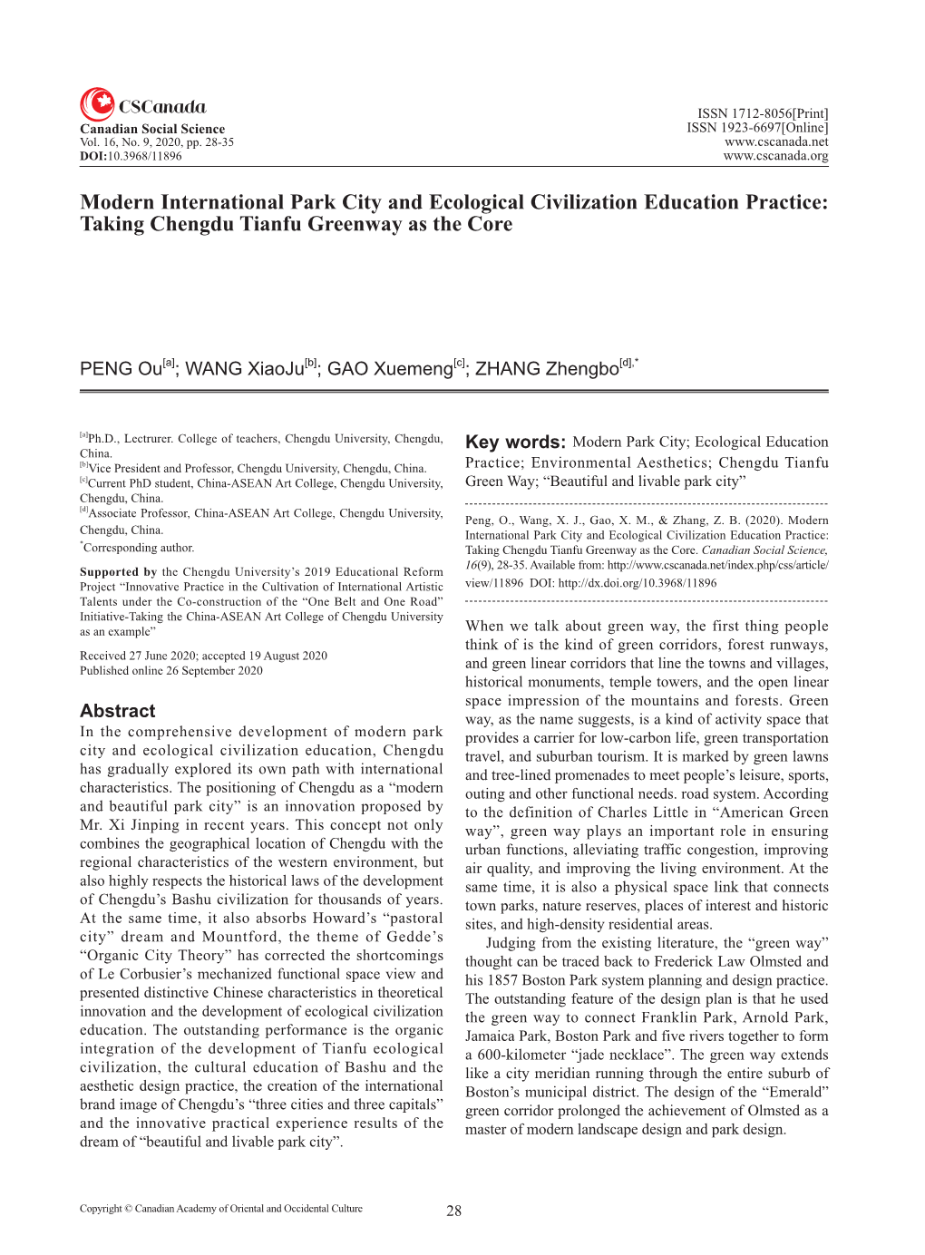 Modern International Park City and Ecological Civilization Education Practice: Taking Chengdu Tianfu Greenway As the Core