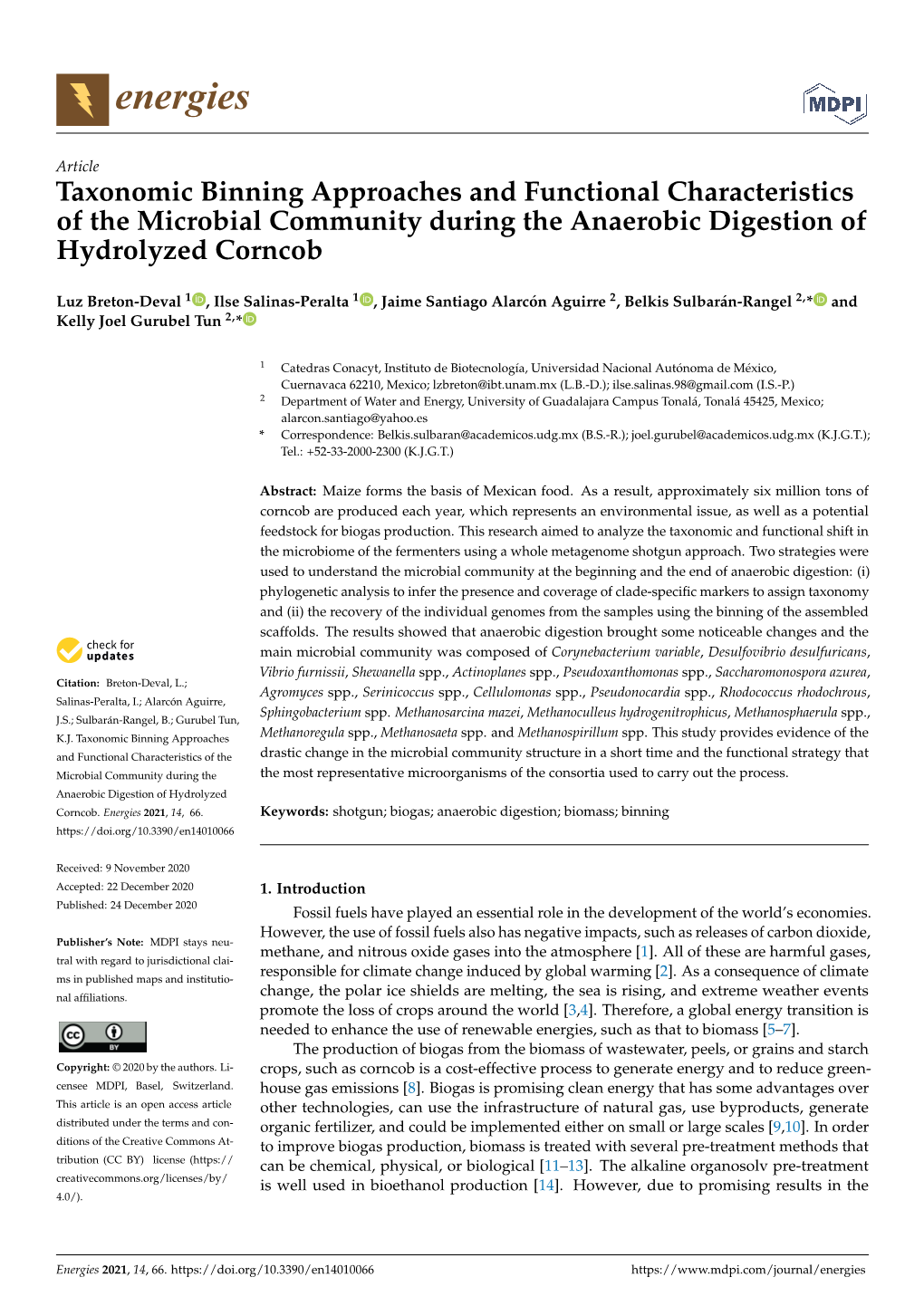 Taxonomic Binning Approaches and Functional Characteristics of the Microbial Community During the Anaerobic Digestion of Hydrolyzed Corncob