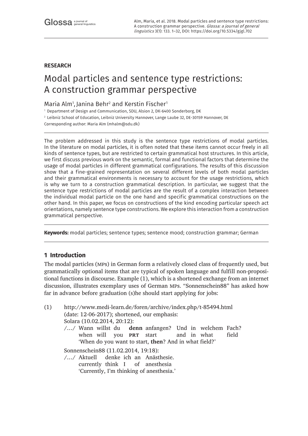Modal Particles and Sentence Type Restrictions: a Construction Grammar
