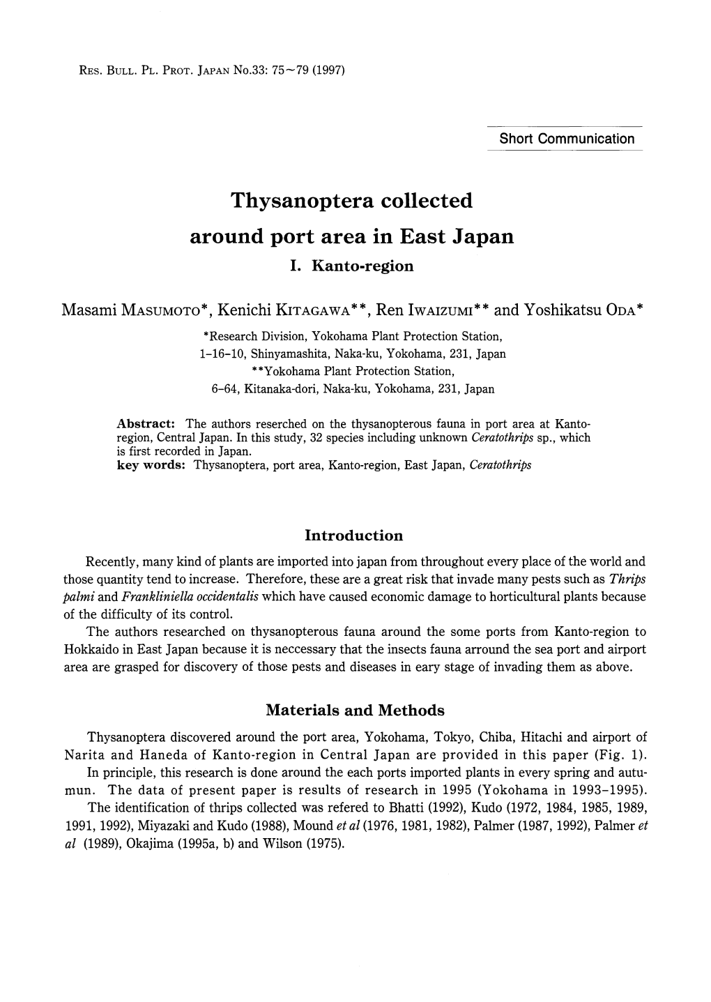 Thysanoptera Collected Around Port Area in East Japan I