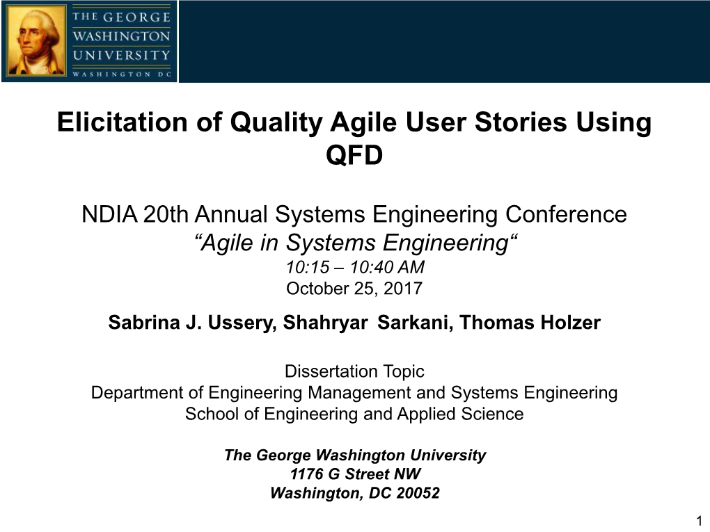 Elicitation of Quality Agile User Stories Using QFD