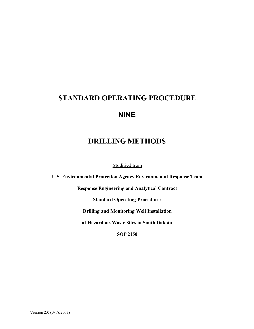 Standard Operating Procedure Nine Drilling