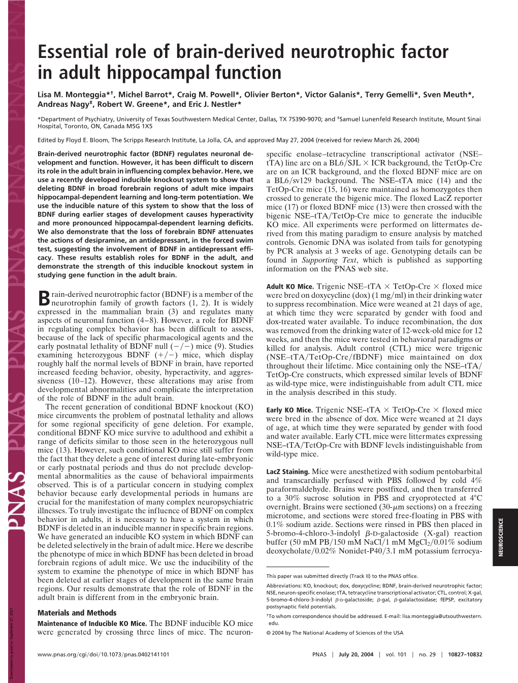 Essential Role of Brain-Derived Neurotrophic Factor in Adult Hippocampal Function