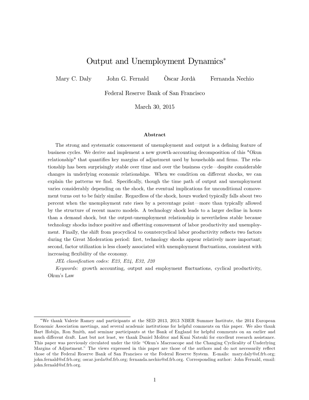 Output and Unemployment Dynamics∗