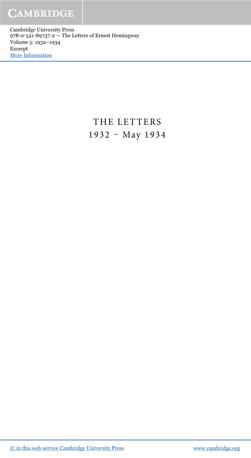 THE LETTERS 1932 – May 1934