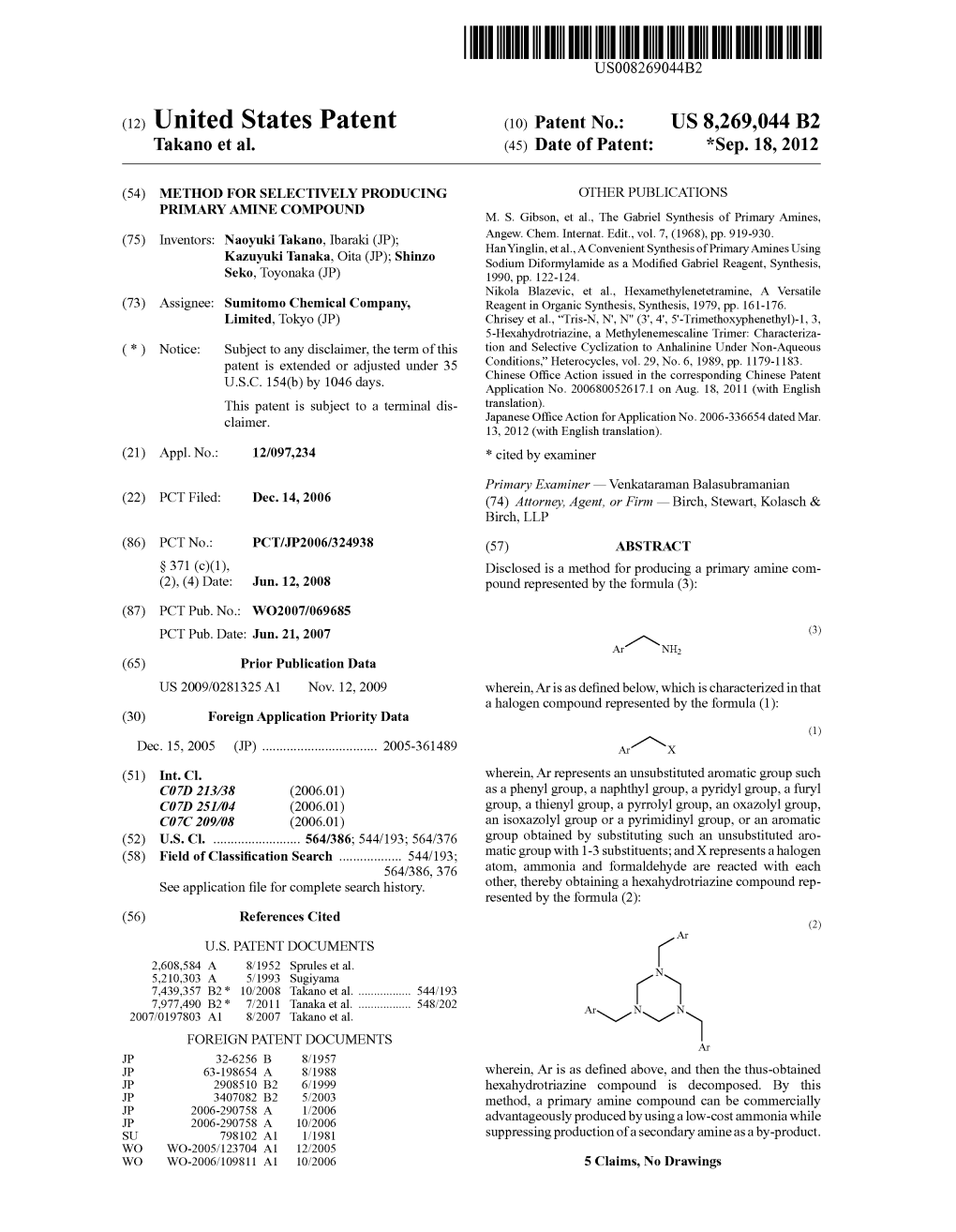 (12) United States Patent (10) Patent No.: US 8,269,044 B2 Takano Et Al