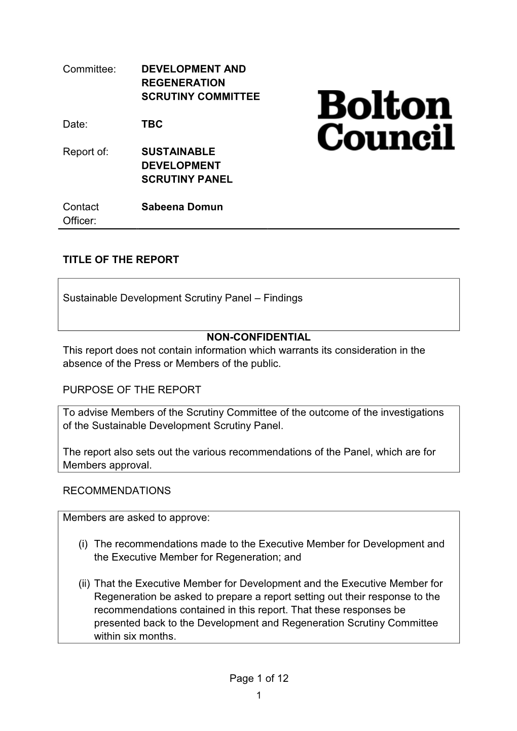 Committee: DEVELOPMENT and REGENERATION SCRUTINY COMMITTEE