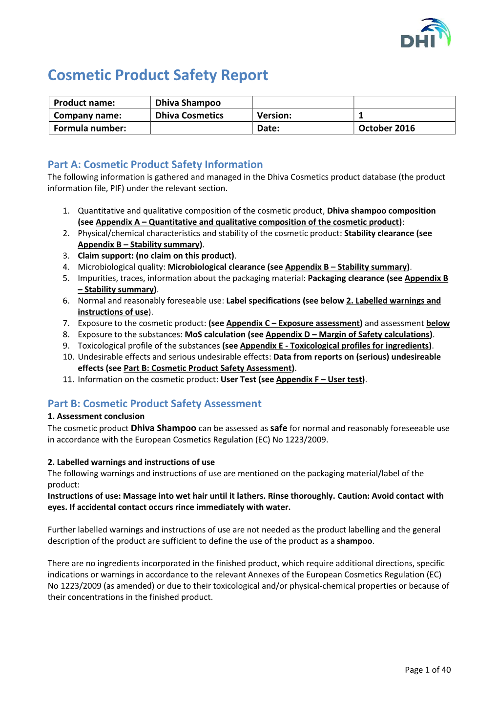 Safety Assessment Dhivacosmetics Dhiva Shampoo