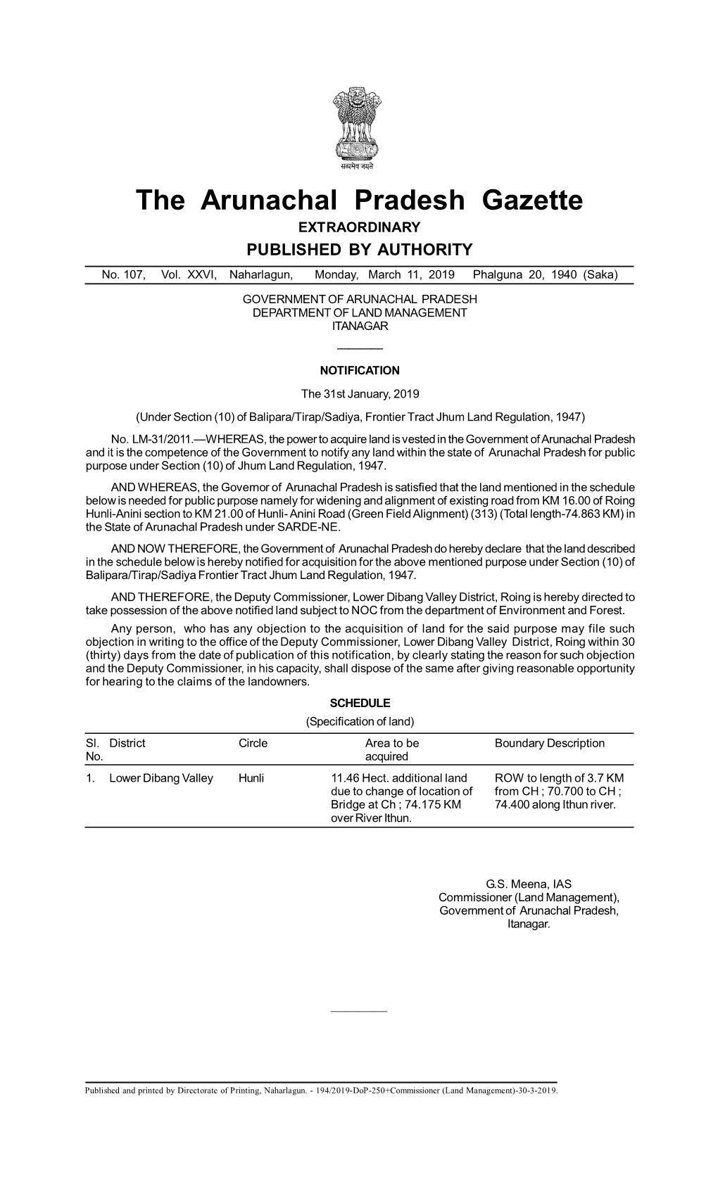 The Arunachal Pradesh Gazette EXTRAORDINARY PUBLISHED by AUTHORITY No