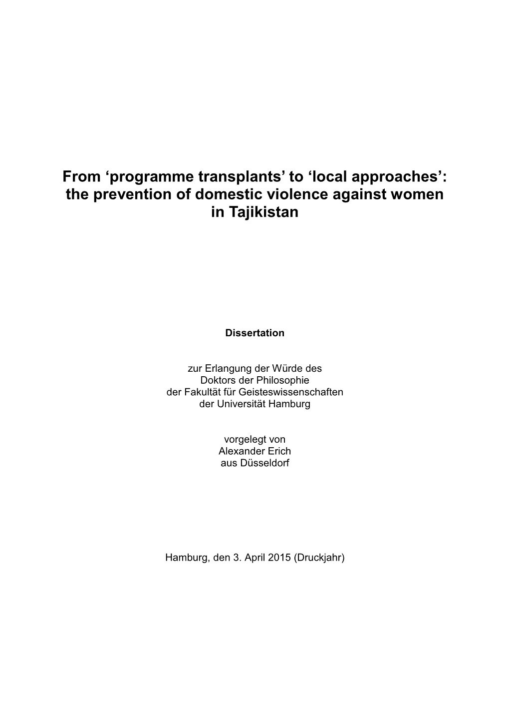 Alexander Erich 2015 Prevention of Domestic Violence in Tajikistan