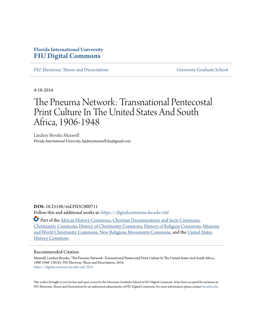 The Pneuma Network: Transnational Pentecostal Print Culture in The