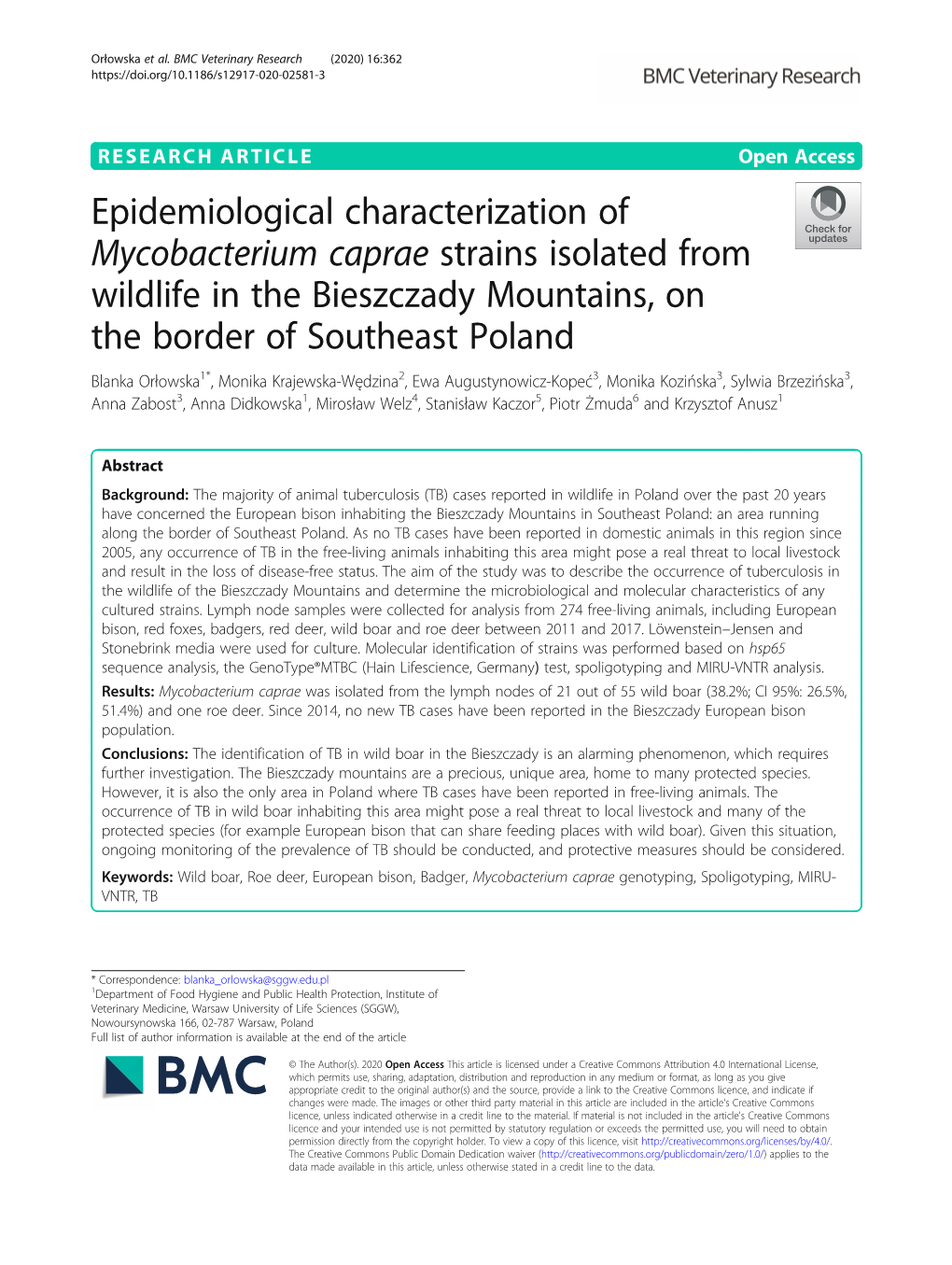 Epidemiological Characterization of Mycobacterium Caprae Strains