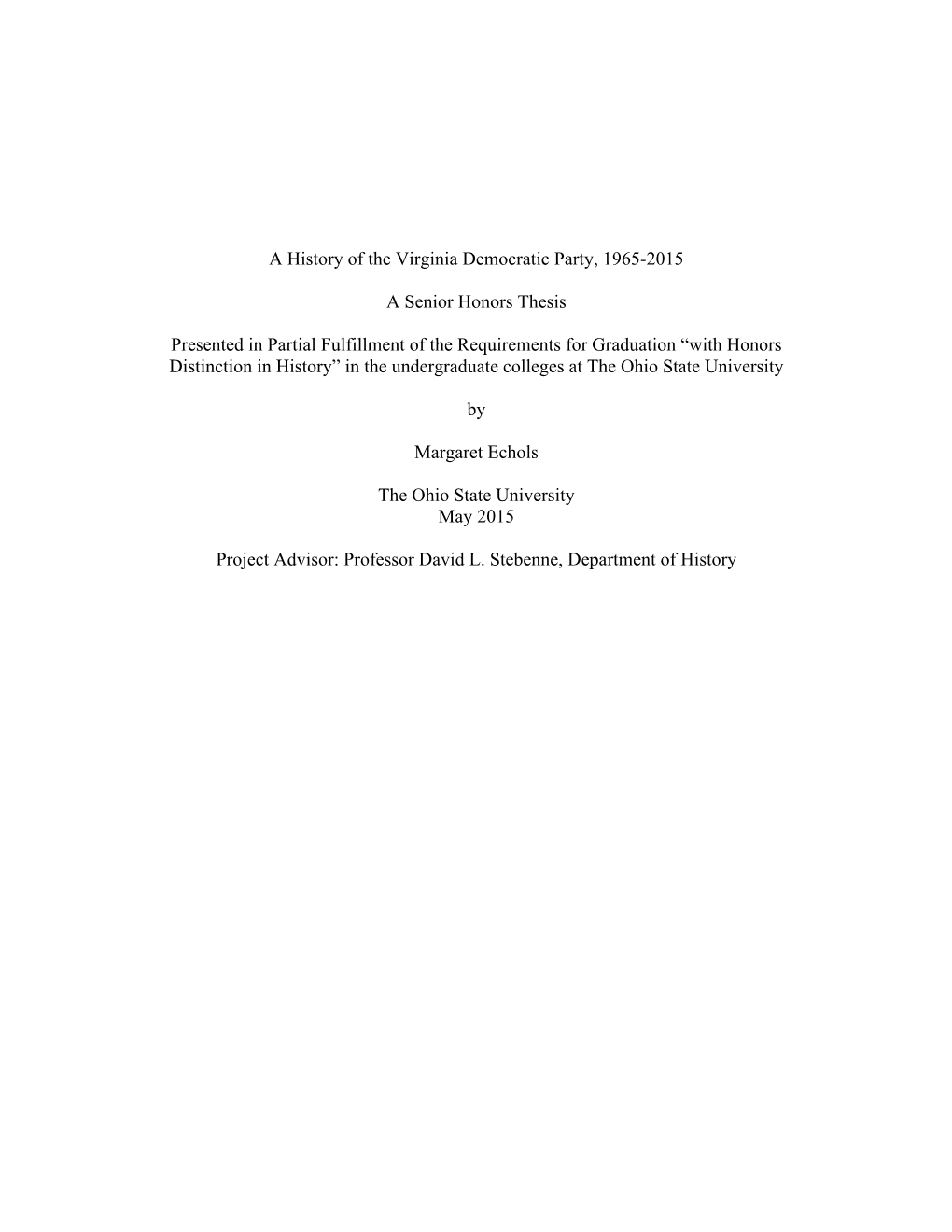 A History of the Virginia Democratic Party, 1965-2015