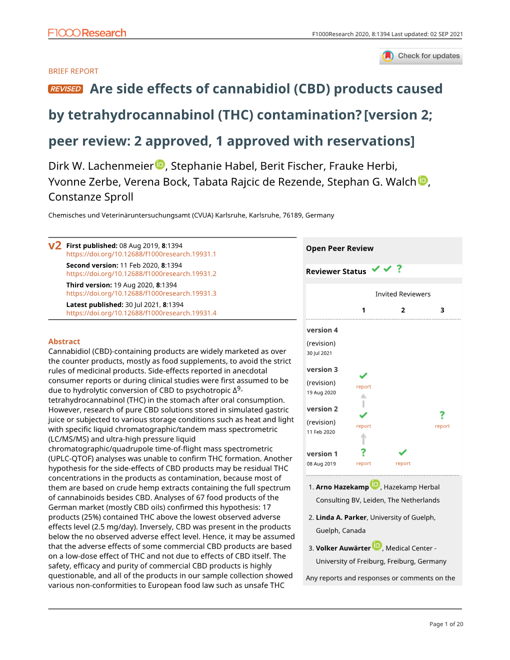 THC) Contamination? [Version 2; Peer Review: 2 Approved, 1 Approved with Reservations]