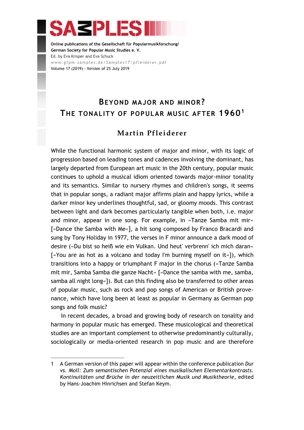 Beyond Major and Minor? the Tonality of Popular Music After 19601