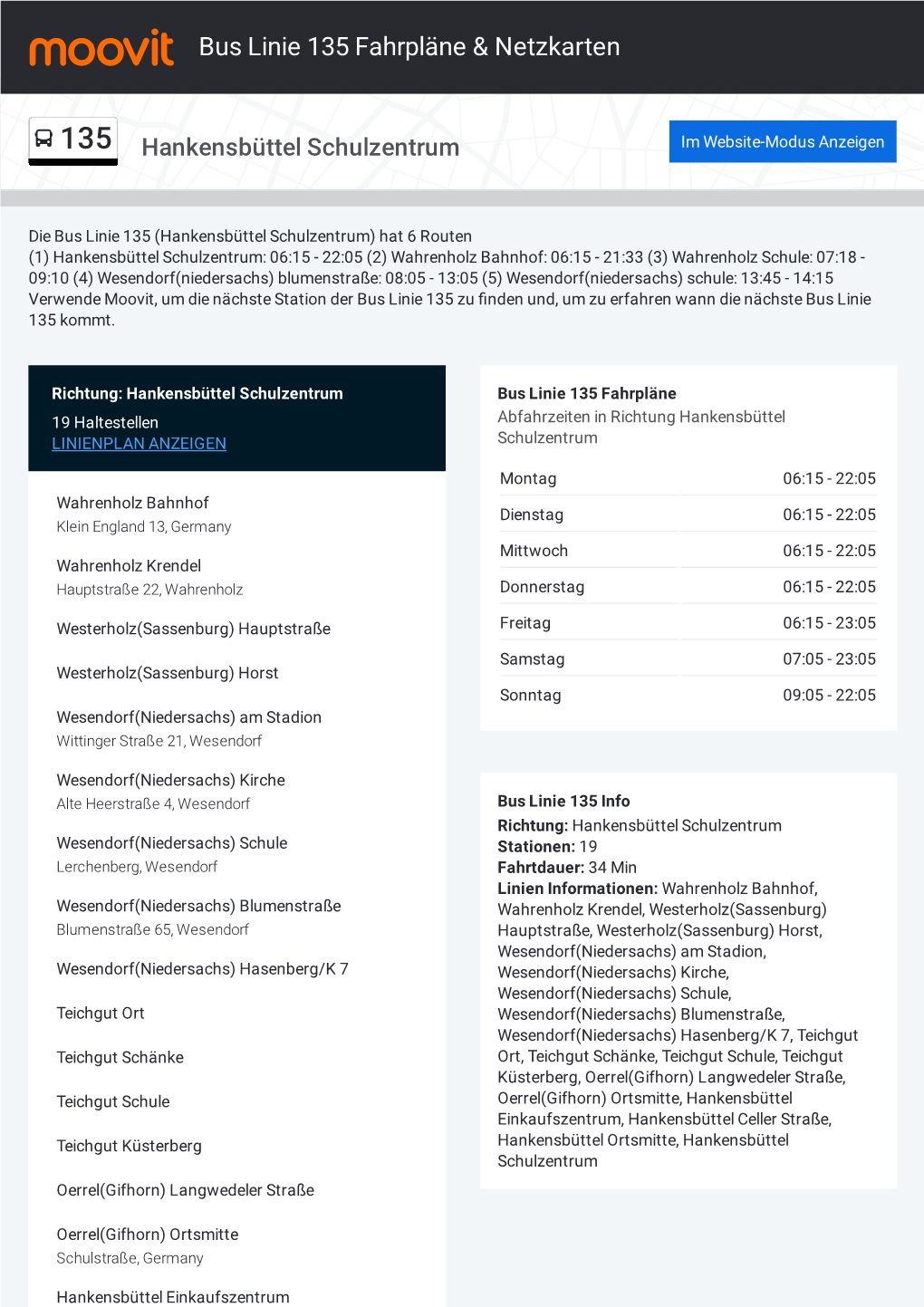 Bus Linie 135 Fahrpläne & Netzkarten