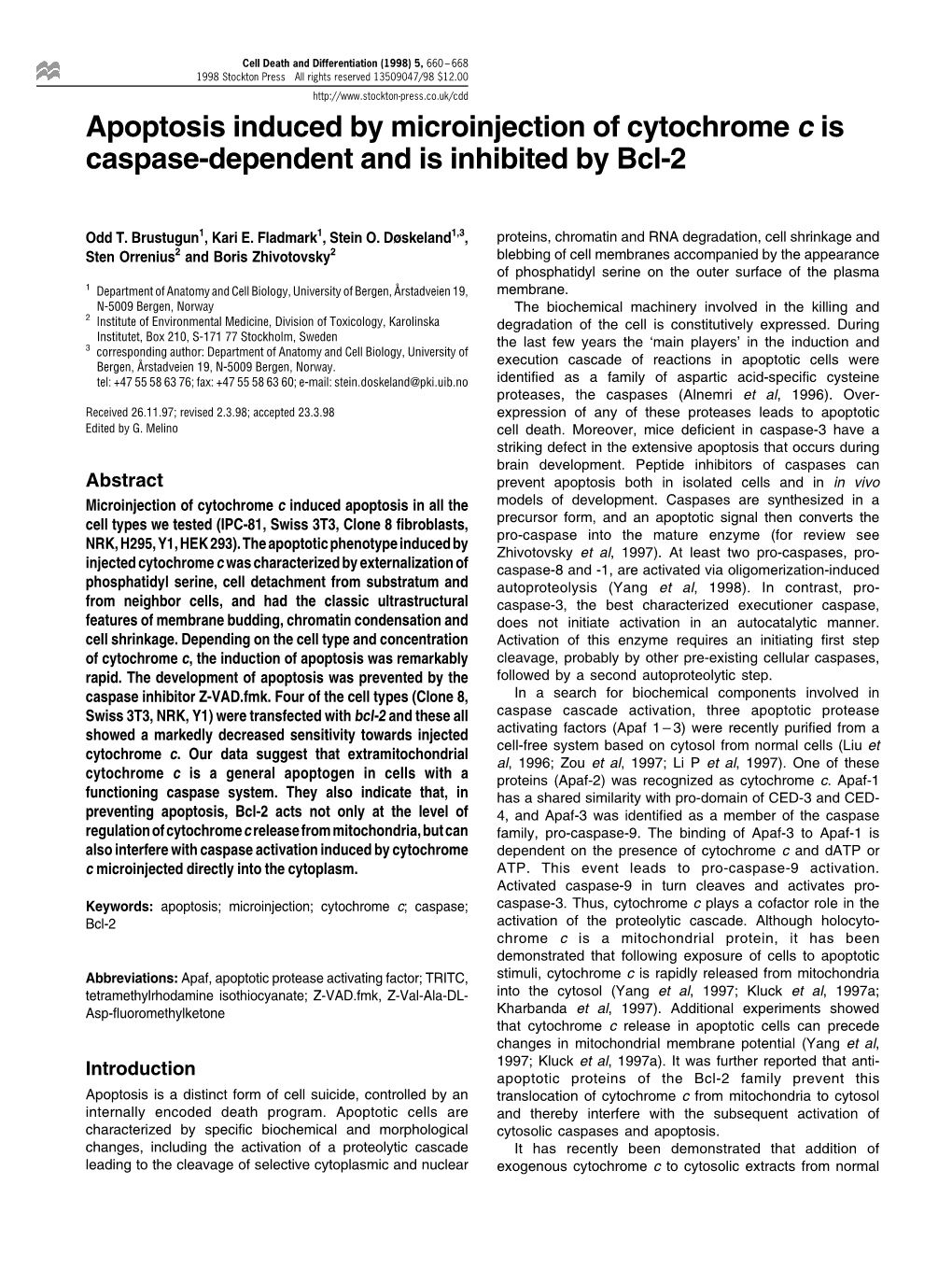 Apoptosis Induced by Microinjection of Cytochrome C Is Caspase-Dependent and Is Inhibited by Bcl-2