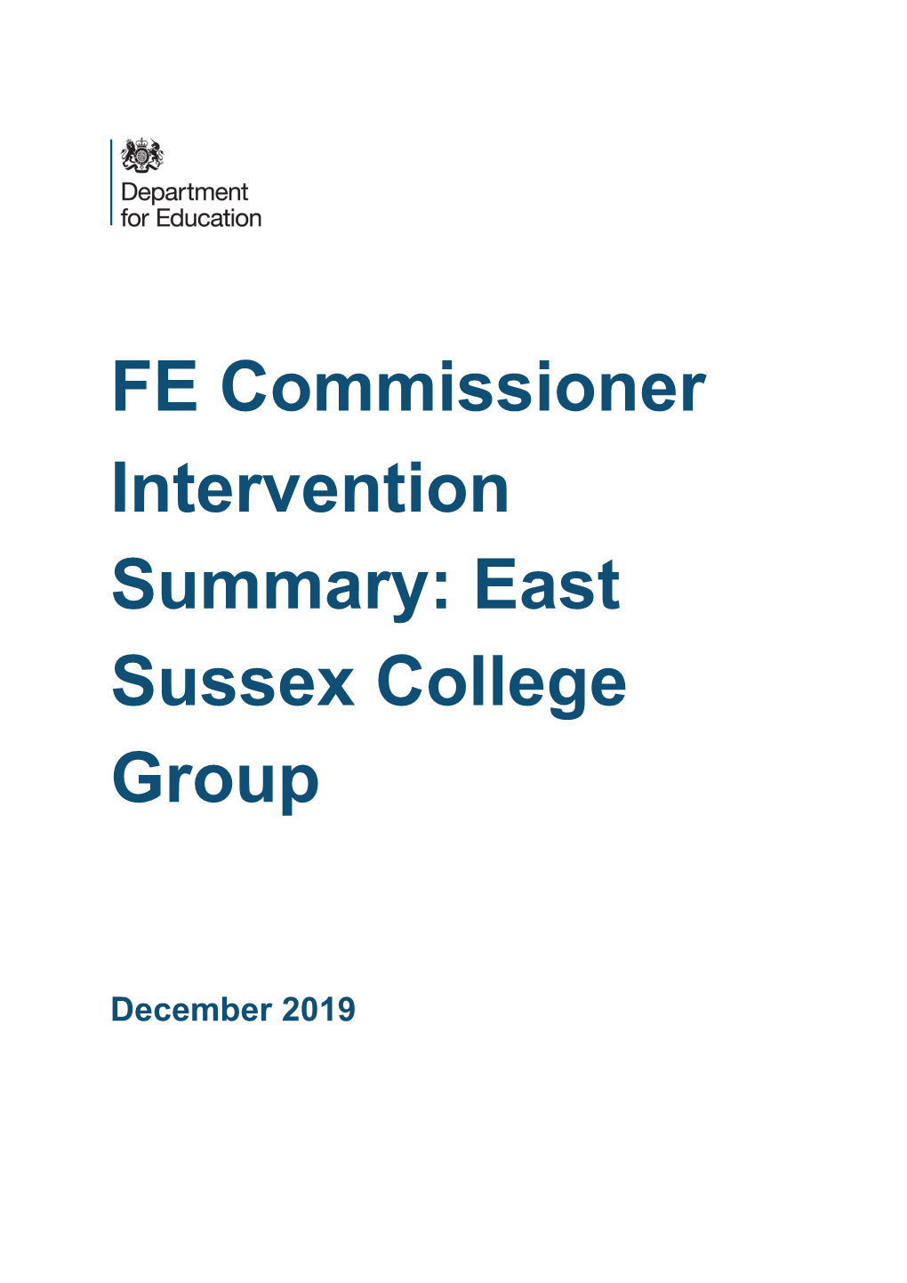 FE Commissioner Intervention: East Sussex College Group